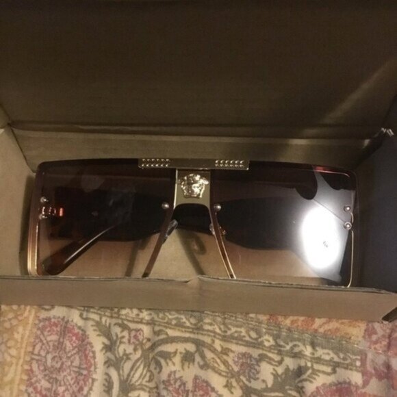 Sunglasses Luxury Retro Large Square  Brown Leopard Gold Frame main image 6